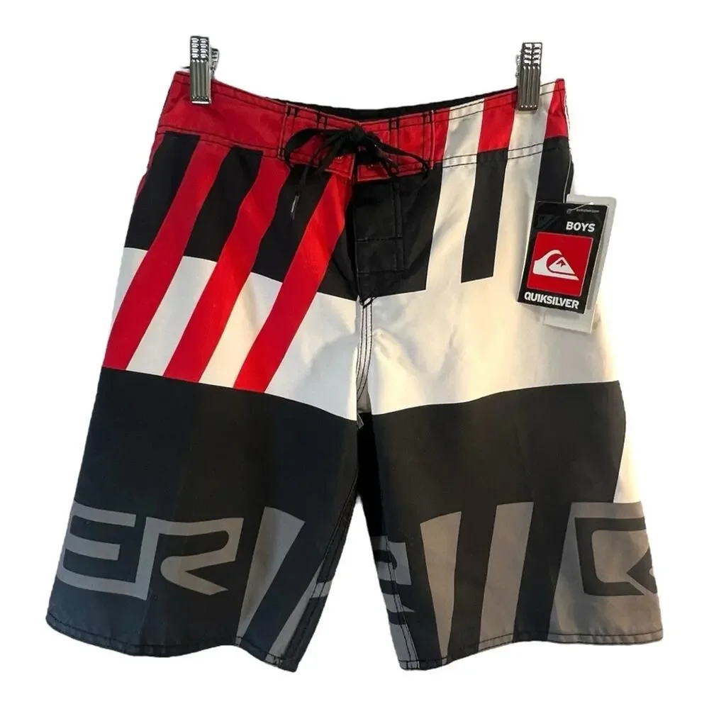 QUICKSILVER RETRO Graphic BOARDSHORTS Black and White and Red NEW WITH TAGS SZ 6